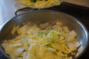 Simmered Napa Cabbage with Fried Tofu - Step1